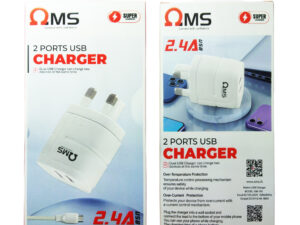 OMS OM190 2.4A 2 POSRT USB CHARGER WITH CABLE - Shoppypack